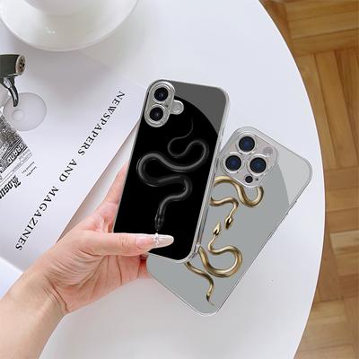 N134 Black Gold Snake Phone Case for iPhone 16 15 11 Pro Max Samsung S24 S23 A54 A35 A52 Xiaomi Redmi Note 13 12 Pro Plated Frame Tempered Glass Cover