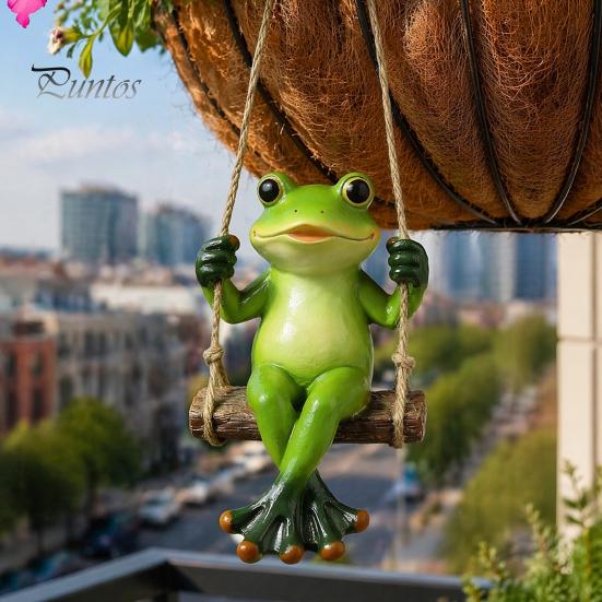 Langlebige Kunstharz-Dekoration Gartenschaukel Frosch-Statue, Hängendes Ornament, Skurrile Außenbaumskulptur Niedliche Figur für Veranda Hof Balkon