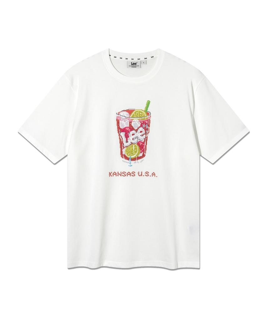LEE Pixel Drink Graphic Short Sleeve T-Shirt White