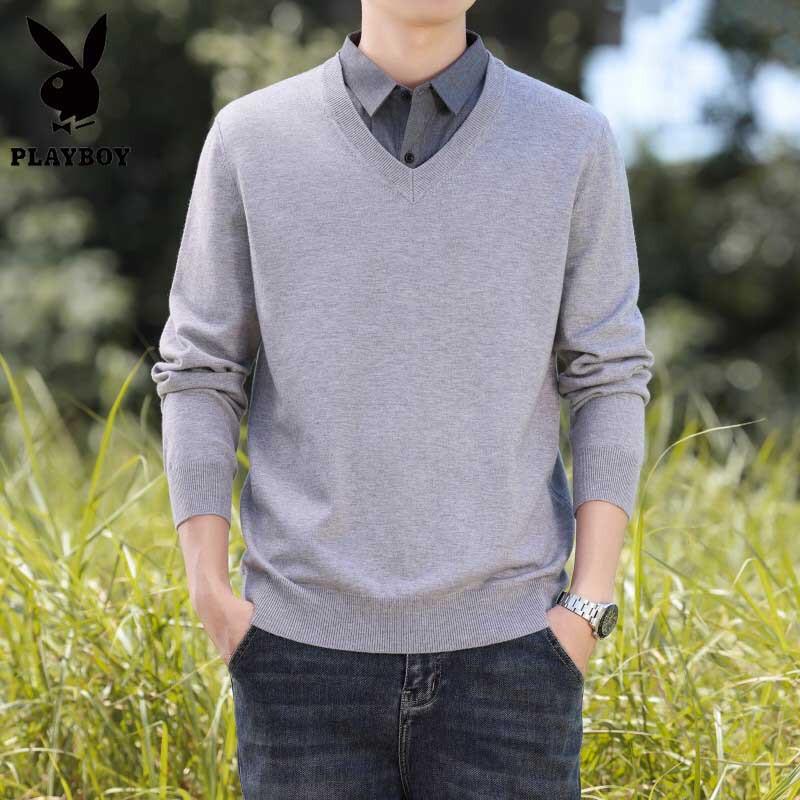 Playboy Men's Faux Two-Piece Shirt Collar Sweater