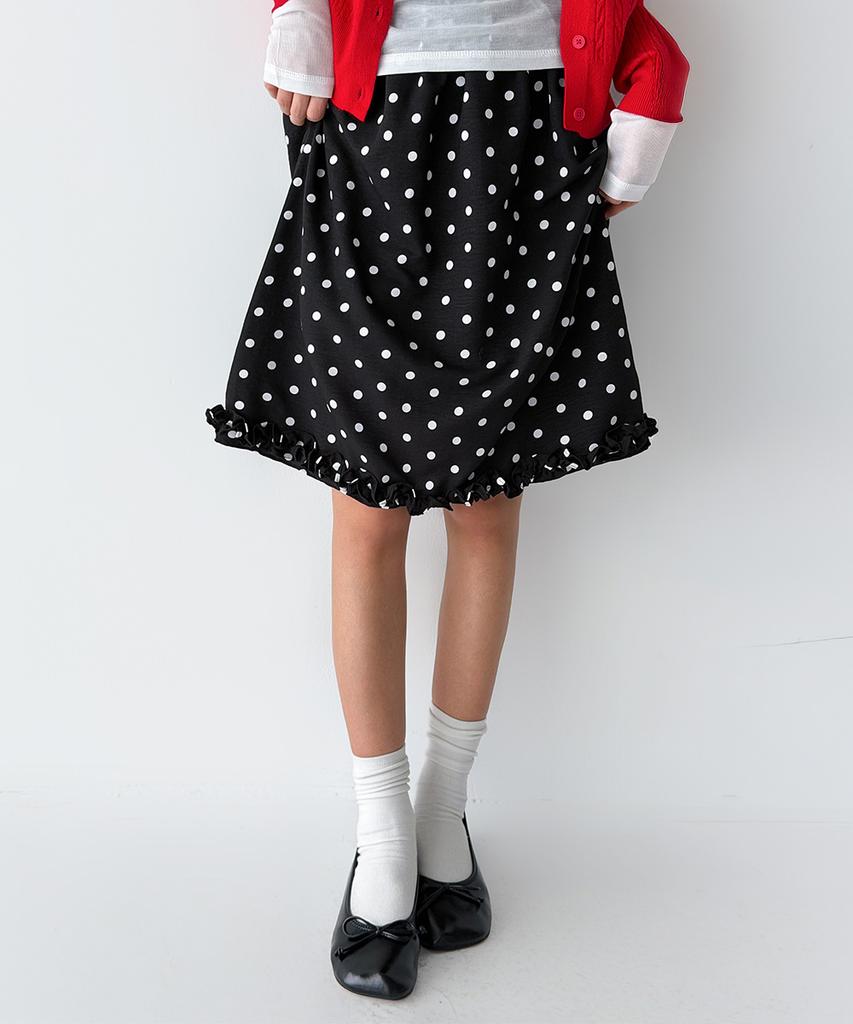 The Green Lab Dot Frill Skirt [Black]