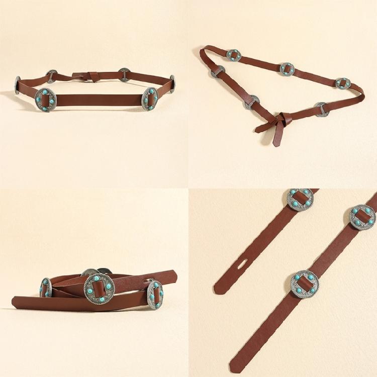 Adjustable Retro Carved Metal Decors Waist Belt Exquisites Handcrafts PU Leather Belt Waistband for Fashion Enthusiasts