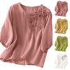 Damen Baumwoll-Leinen Stickerei Locker Retro Rundhals Pullover Top