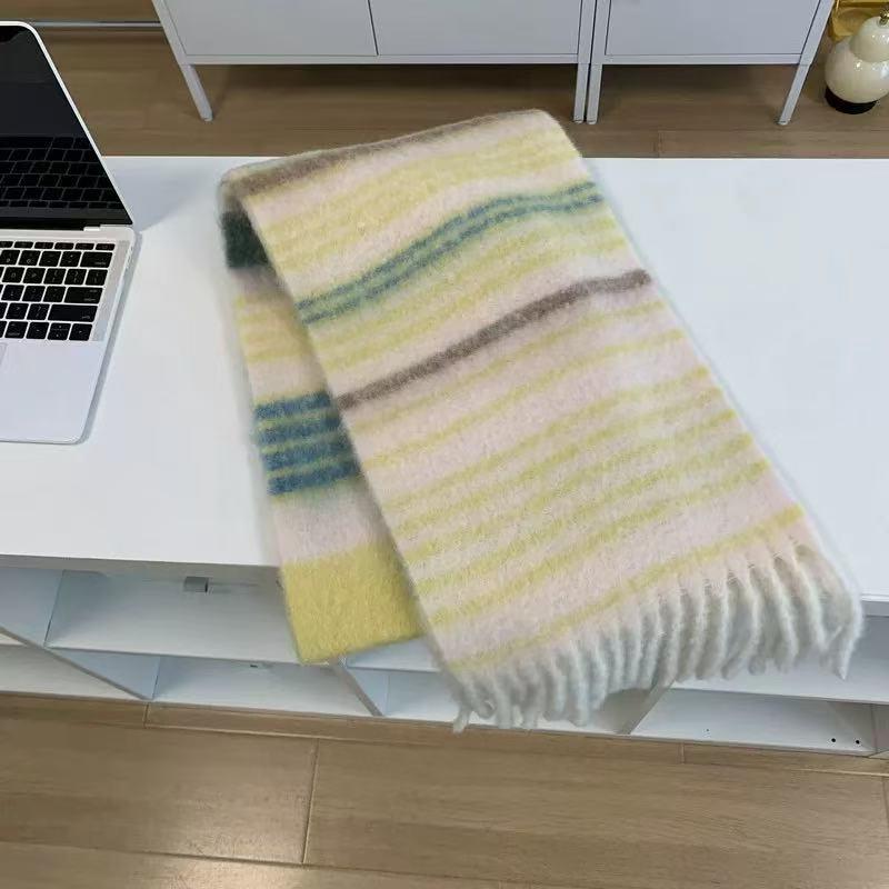 

Women s Winter Colorful Striped Mohair Scarf – Korean Style, Warm, Versatile, Cold-Proof