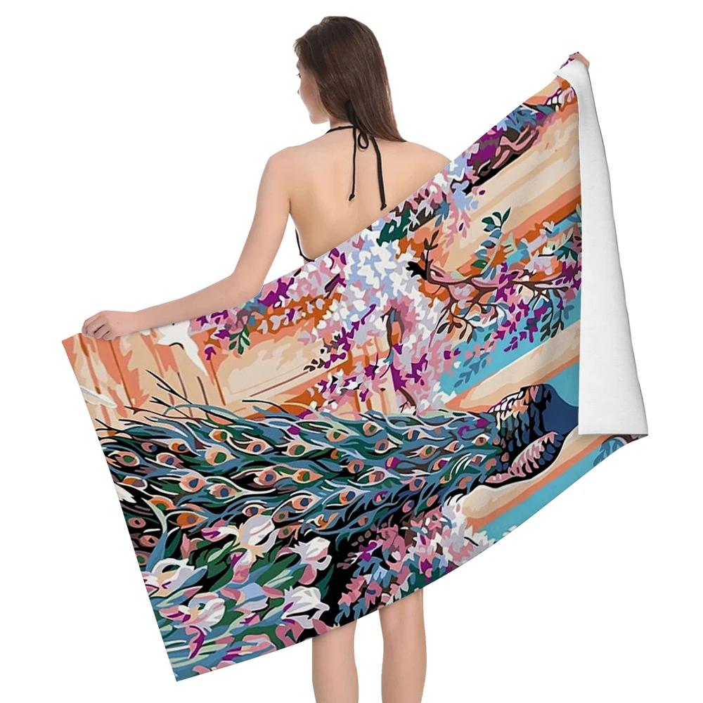 Peacock Beach Towel Wild Animal Bath Towel Sport Travel Camp Spa Gym Yoga Pool Towels Microfiber Shower Quick Dry Swimming Cover