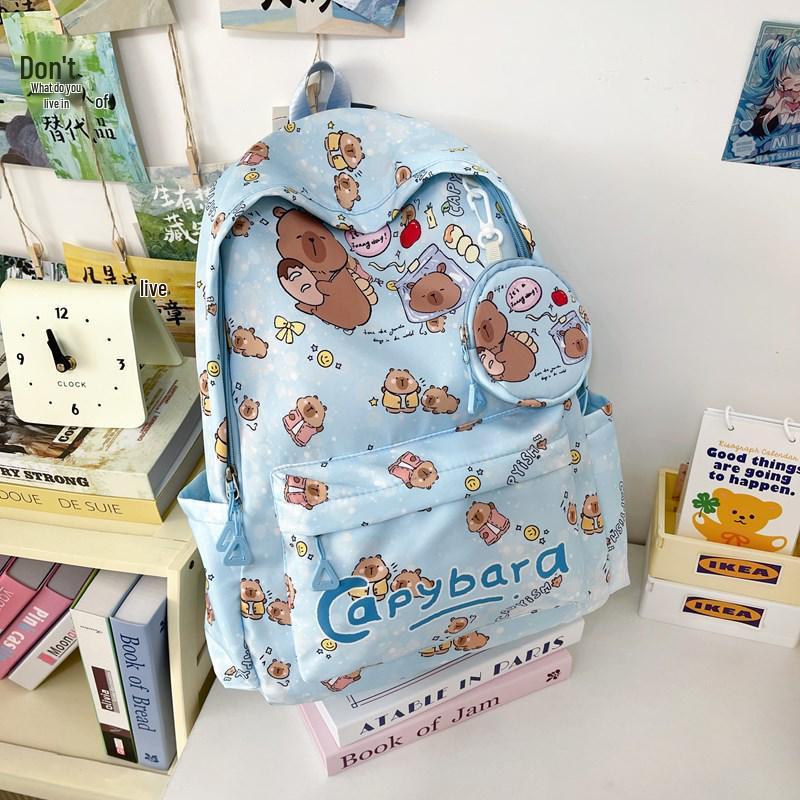 New Style Lightweight Children's Backpack - Large Capacity for Boys & Girls, Double Shoulder Bag with Capybara Design