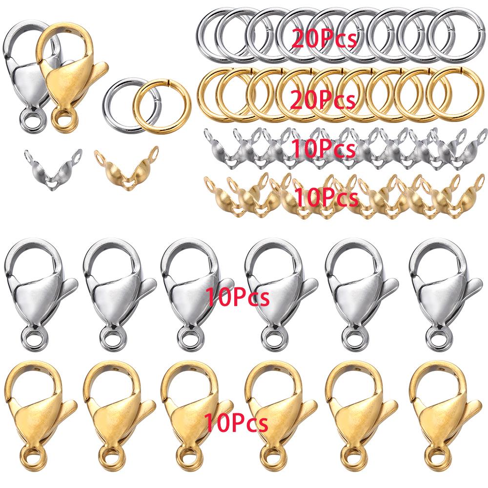 80Pcs/Set Stainless Steel Lobster Clasp Jump Rings Connectors Clasp Crimp End for Bracelet Necklace Chains DIY Jewelry Making