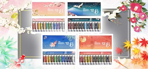 

Holbein Art Gouache, Made in Japan: Opaque Watercolor Paints, Japanese Traditional Color Series, Irodori 15ml, 12-Color Set (Spring/Summer/Autumn/Wi
