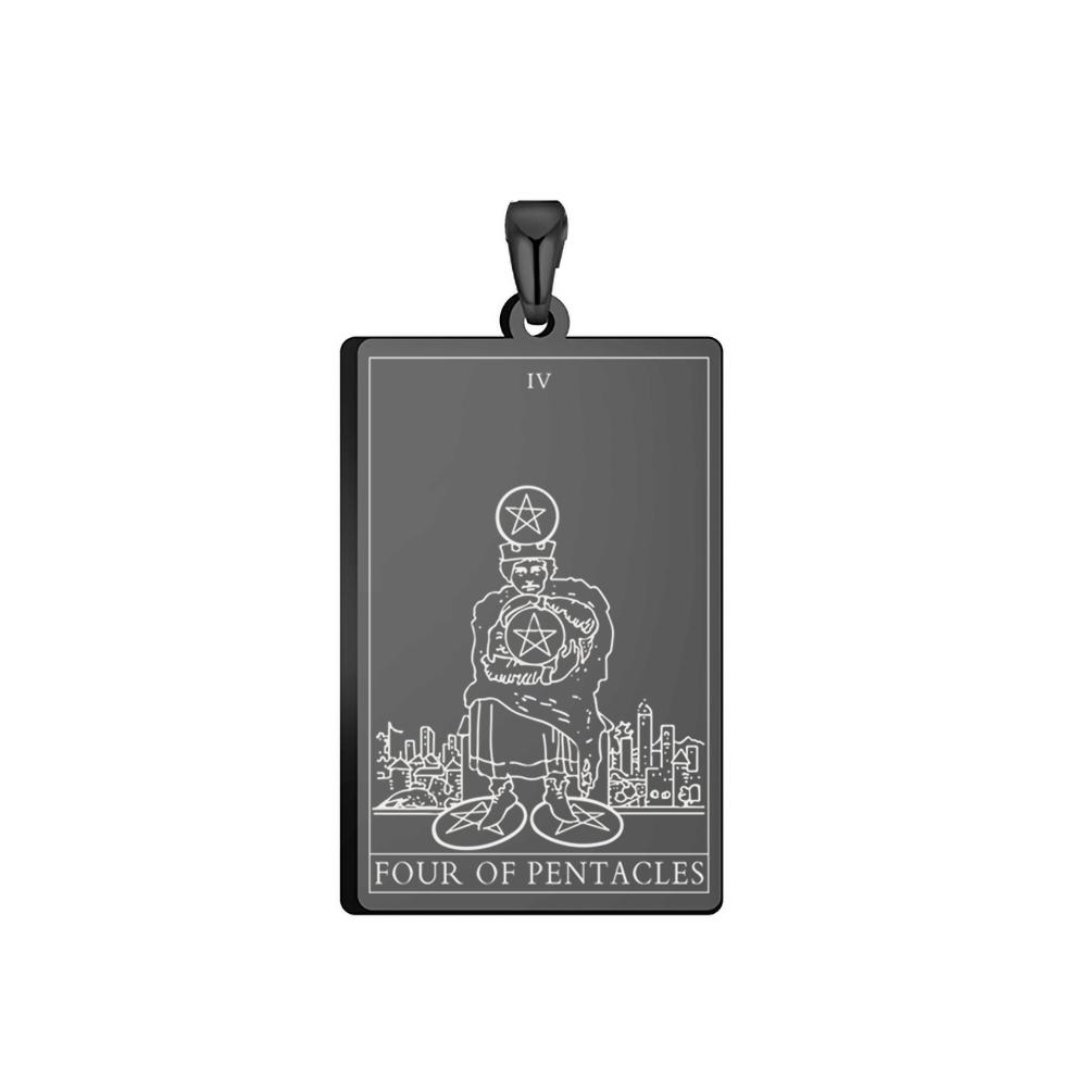 Dawapara Pentacles Tarot Card Pendant for Necklace Stainless Steel Golden Black Jewelry Accessories Charms Pendants