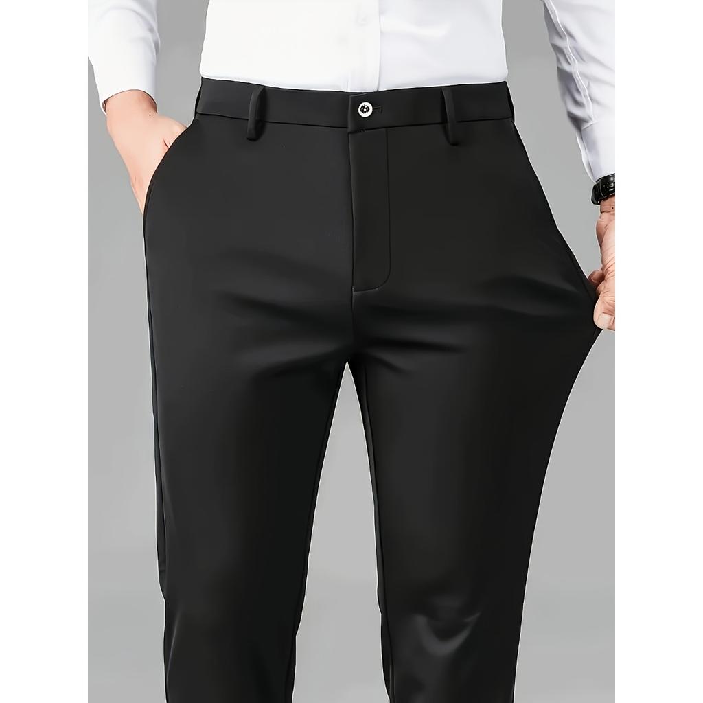 Herren Leichte Business Casual Hose - Mittelhohe Taille Einfarbig Bürohose, Knopfverschluss, Vielseitige Professionelle Kleidung, Minimalistisches Design