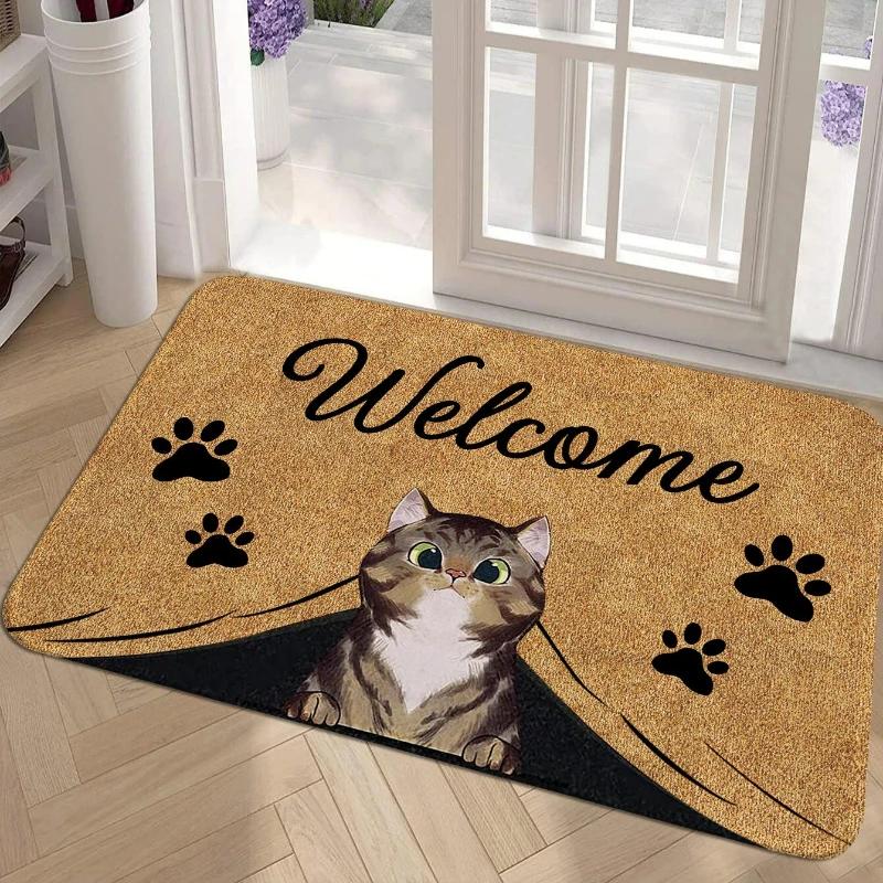Simple Letter Print Welcome Doormat Non-Slip Living Room Bedroom Bathroom Mat 100% Polyester Paw Kitchen Rug Home Decor Carpet
