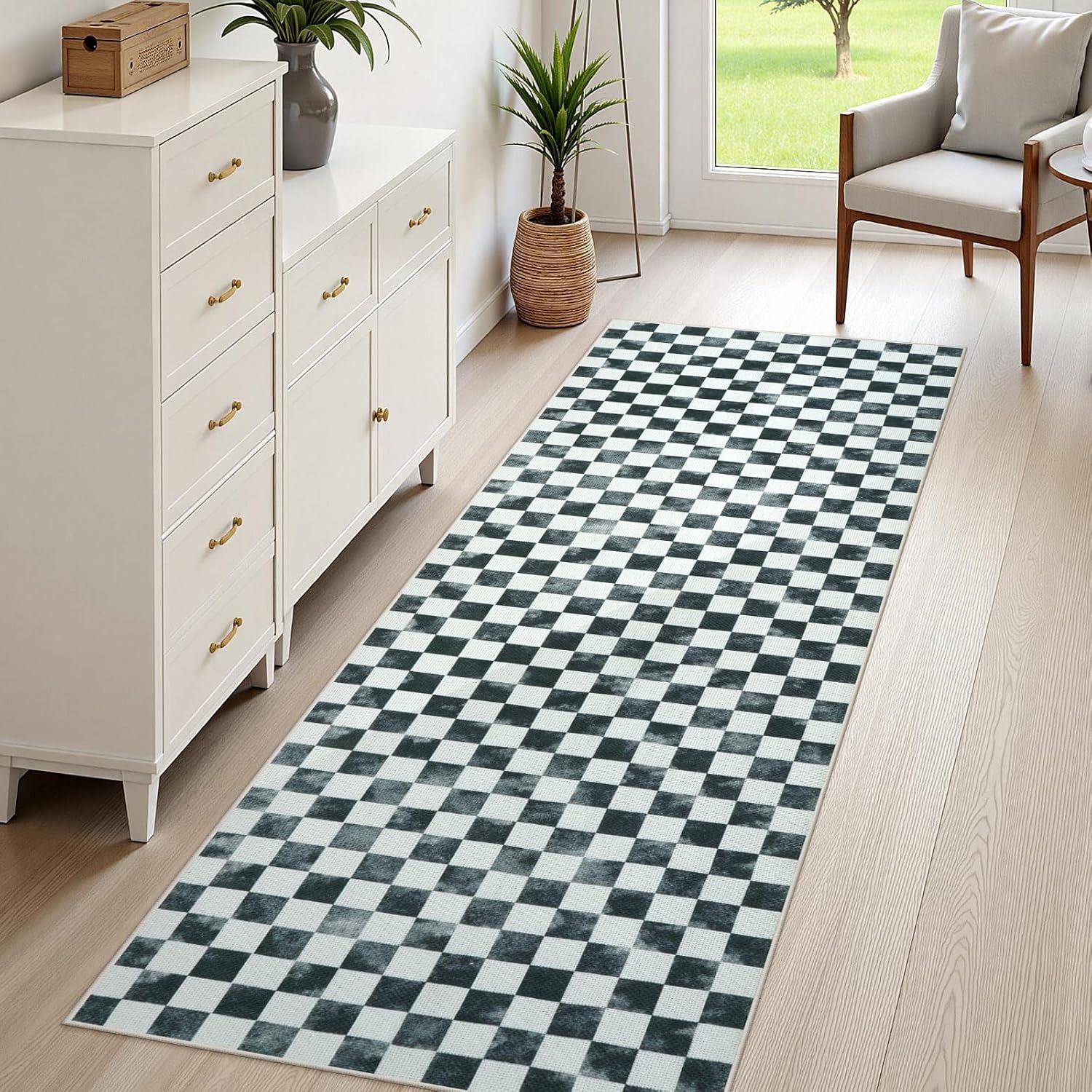 

Ковровая дорожка для прихожей с градиентным клетчатым рисунком, ковер для коридора, прикроватный коврик для спальни, складной, можно стирать в машине, украшение для дома 50x160cm