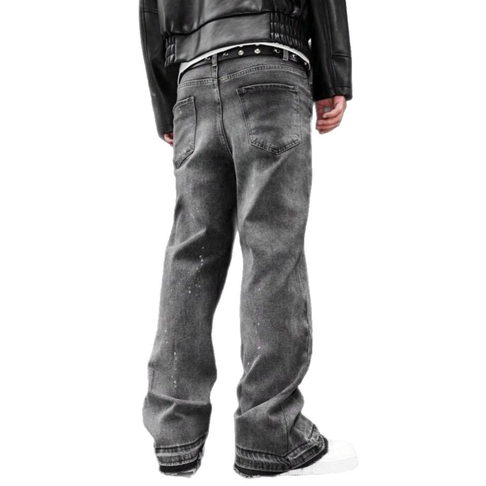Popular American Retro Washed Old Gray Ink Splashing Scimitar Jeans Men's Trendy Brand Loose Wide-leg Pants