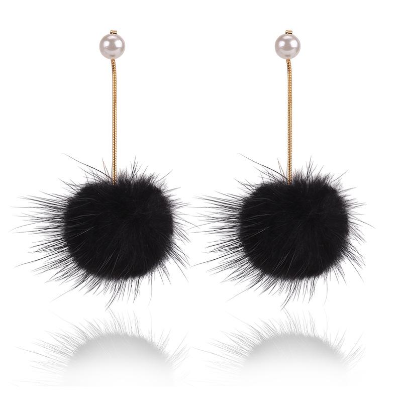 Day Earrings Autumn And Winter Fashion Exaggerated Mink Hair Ball Long Hair Ball Earrings Stud Earrings Women'S Jewelry