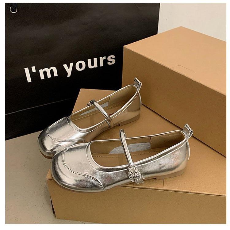 Autumn Wind Autumn Ladies Korean Shallow Mouth Silver Flat Single Shoes Female Gentle Mary Jane Shoes Female Shoes