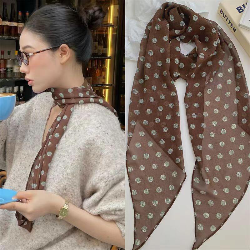 Brown Polka Dot Silk Scarf: Versatile 2025 Hair Tie & Neck Wrap Accessory