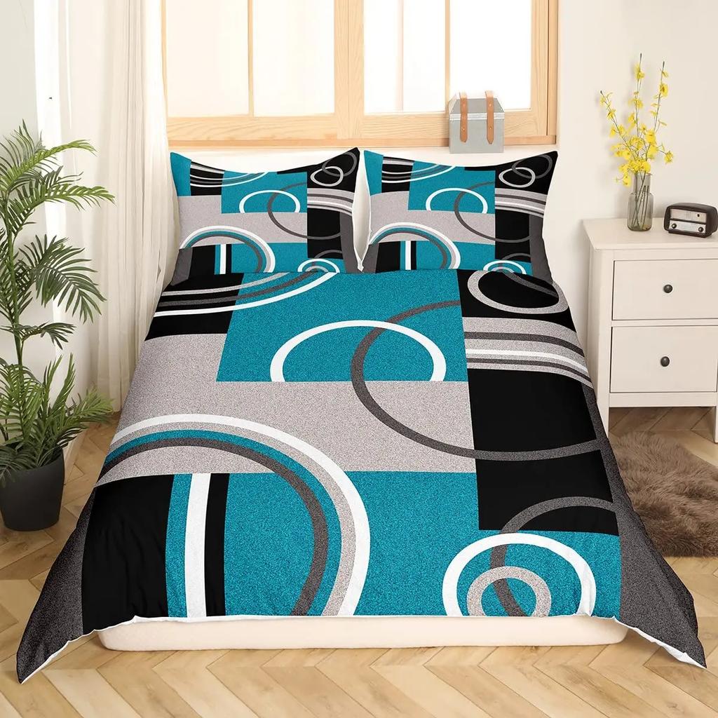 Geometric Circles Duvet Cover Red And Black Quilt Set Suitable For Children Kids Boys Girls Teenagers Abstract Art Bedding Set