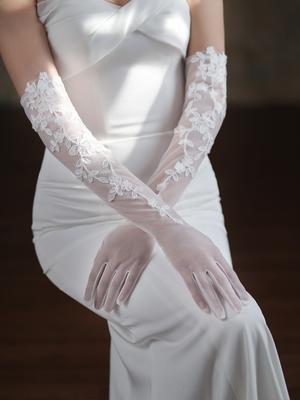 Lace Short Long Bridal Gloves Flower Wristband Wedding Glove For Women Girl Party Evening Dress Jewelry Brides Accessories