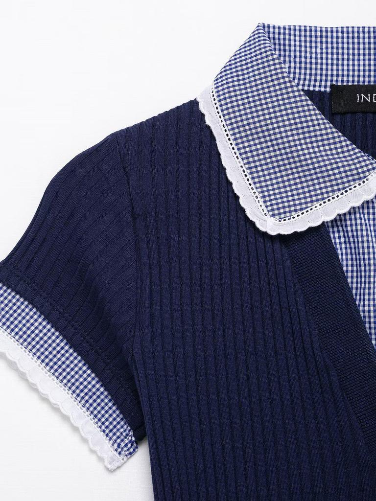 2025 European & American Style Women's Spring Ribbed T-Shirt with Turn-Down Collar