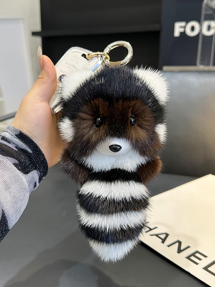 Nuova Moda Donna Pelliccia Naturale di Vison Piccolo Procione Portachiavi Ciondolo Peluche Portachiavi Auto Ciondolo Borsa Regalo Festa Gioiello Bijou
