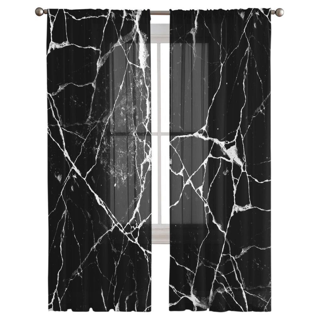 Marble Texture Watercolor Painting Tulle Sheer Window Curtains for Living Room the Bedroom Modern Voile Organza Curtains Drapes