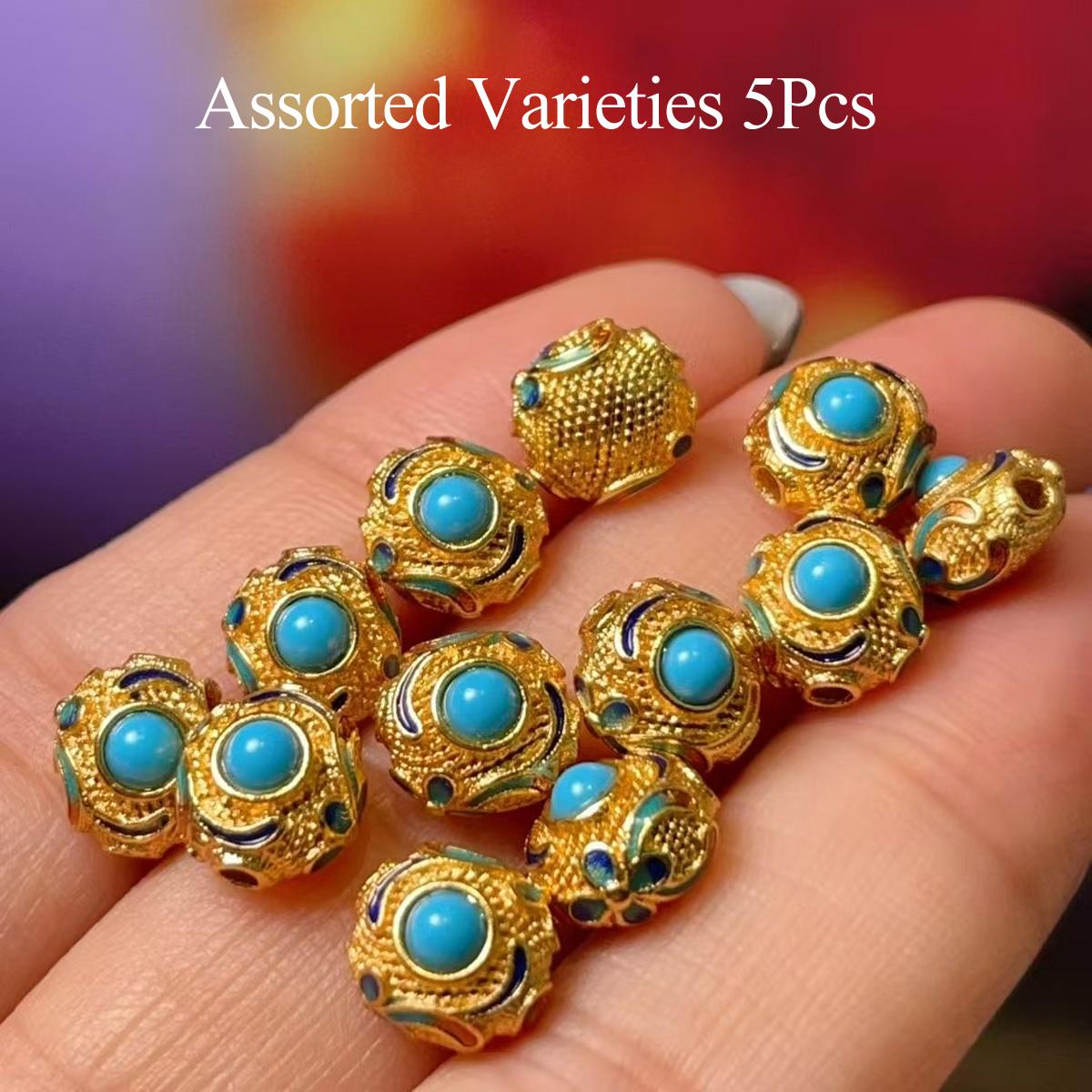 

5Pcs, Vintage Golden-Plated Enamel Turquoise Barrel Beads, Ethnic Style Jewelry Spacer, DIY Bracelet Necklace Craft Accessories, 0.8×0.7cm 5Pcs/8×7mm
