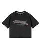 MOZMOZ Y2K Logo Semi-Crop Short Sleeve T-Shirt Black