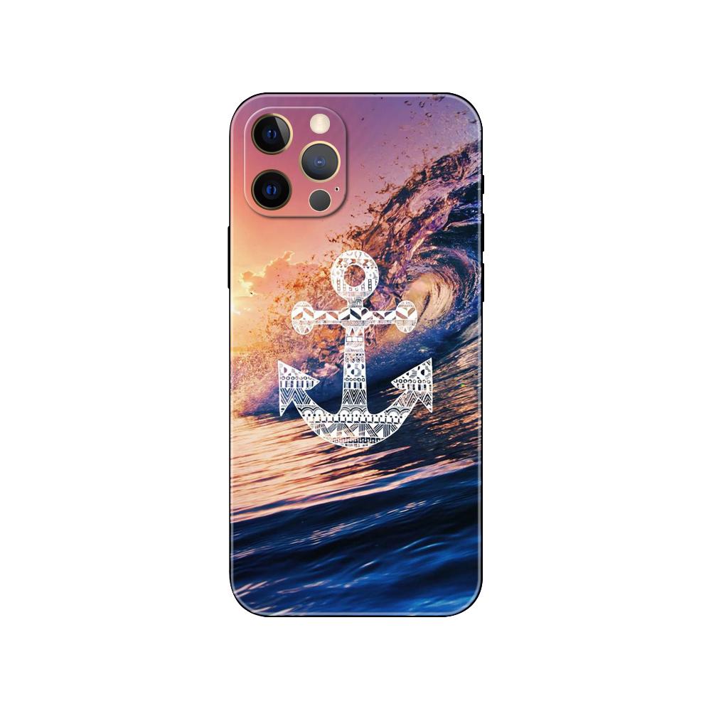 Husă de telefon cu barcă Ancoră dungi pentru iphone 5 5s se 6 6s 7 8 plus x 10 XR XS 11 12 13 mini pro MAX husă din tpu neagră