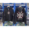 West Coast Choppers Vintage Distressed Iron Cross Zip-Up Hoodie Unisex Streetwear Oversized Cotton Sweatshirt