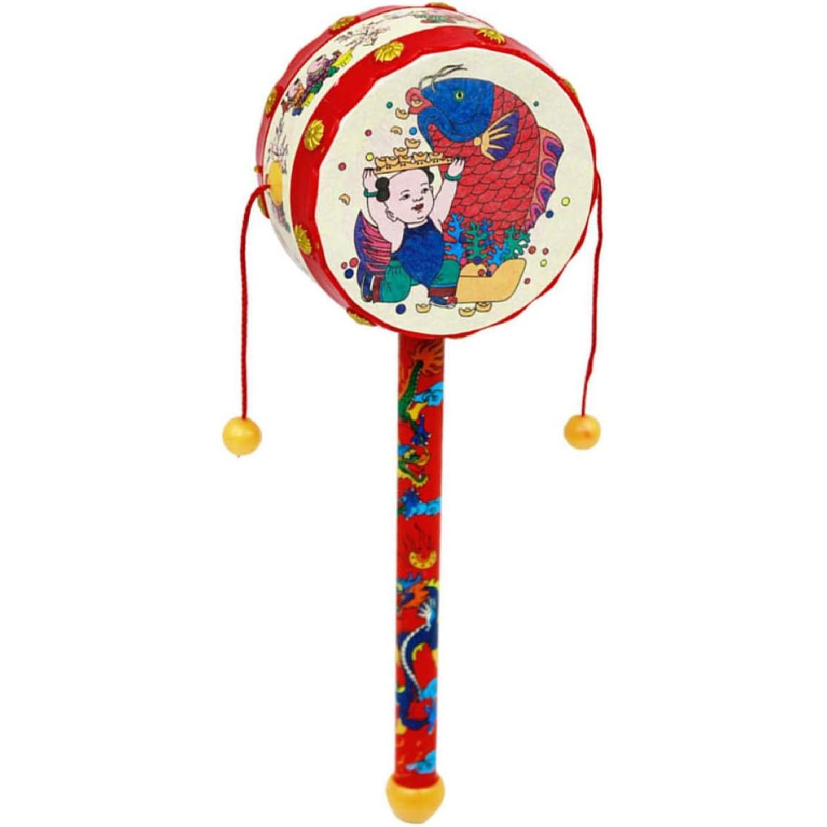 Toddmomy Wood Chinese Baby Drum Wooden Monkey Drums Spinning Rattle Drum Wooden Baby Musical Toys Rattle Toys Chinese Baby Drum Toys Infants Toys 19X6CM