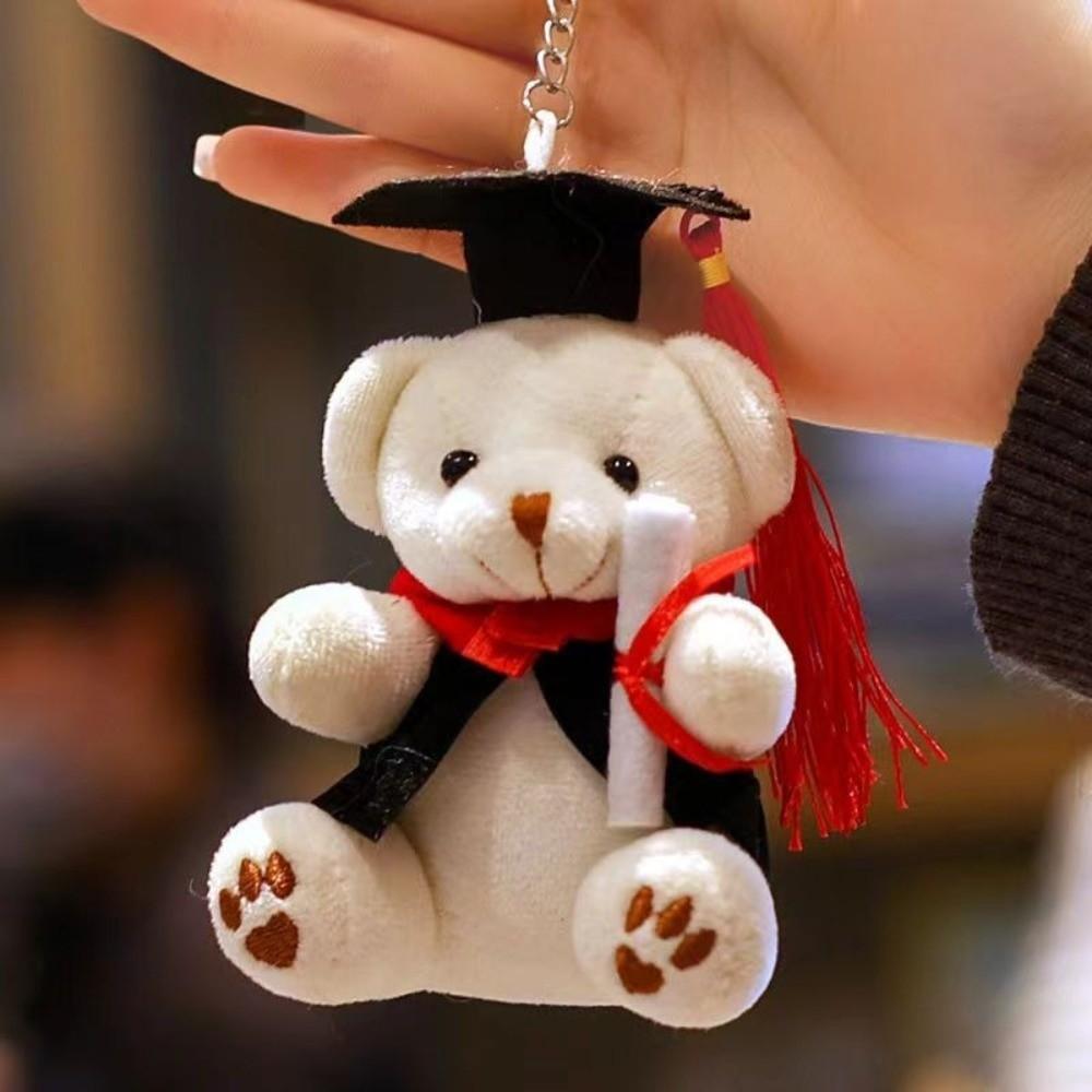 Cute Bear Keychain 12cm Bear Pendant Kawaii Graduation Bear Plush Toy  Clothing Decor