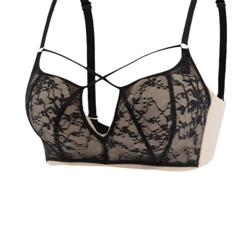 Lace V-Neck Wireless Push-Up Bra With Crisscross Straps