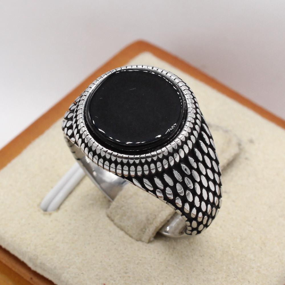 Vintage Stil Rund Ædelsten Turkis Mænds Punk Ring