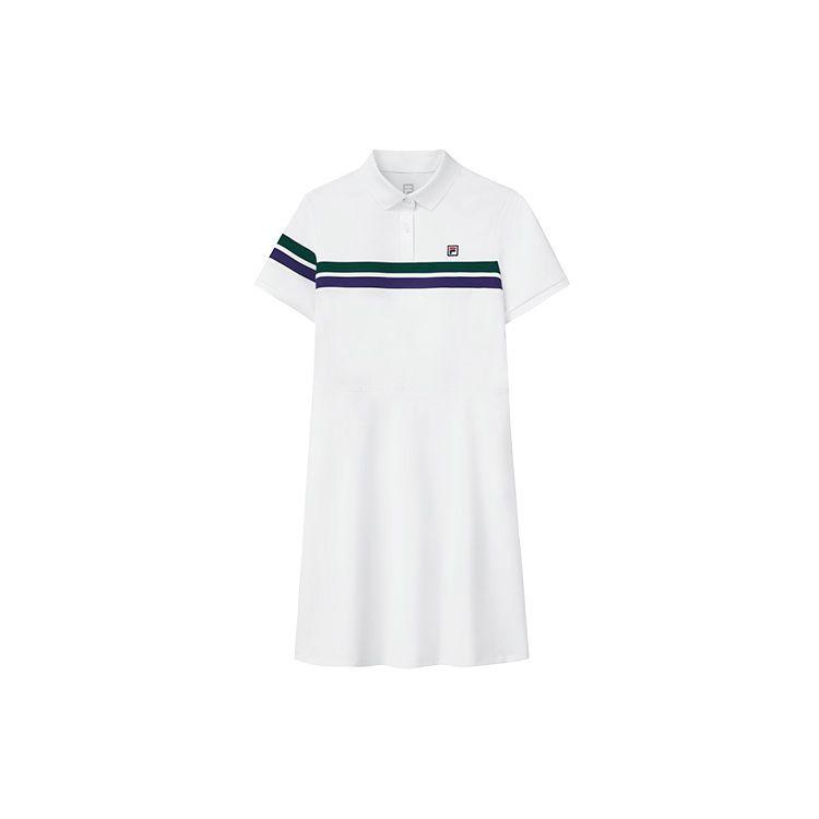 FILA Athletics Letter Logo Print Color Block Tennis Fashion Sports Polo Dress Women Dresses Jade-White A11W133302F-WT