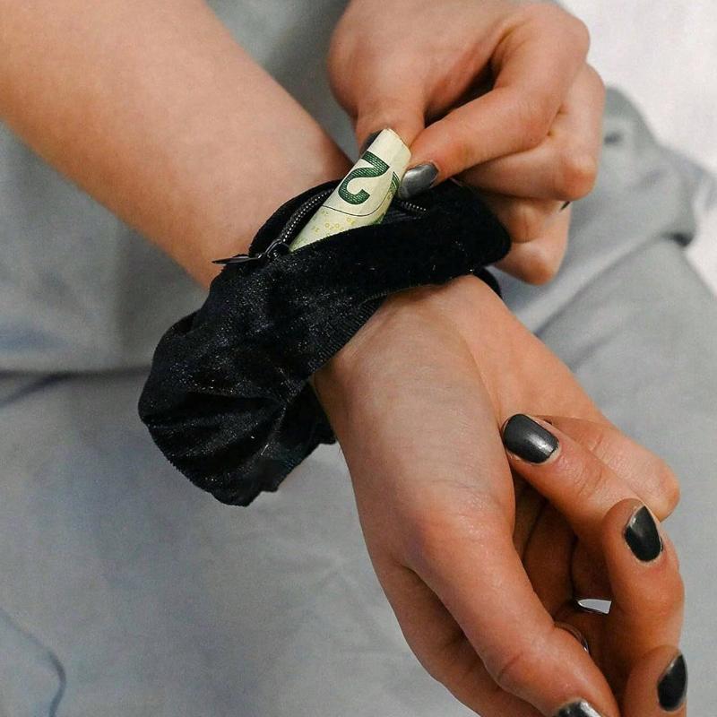 1pc Multi-Functional Hair Tie Storage Pouch - Portable Money Hider & Organizer, Non-Waterproof, Zippered Scrunchie Elastic Hair Tie With Secret