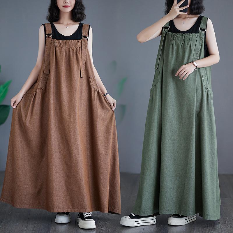 Japan and South Korea Large Size Women's Clothing Spring and Summer Medium and Long Strap Skirt Women's Loose and Thin Denim Strap Skirt Bigswingdress