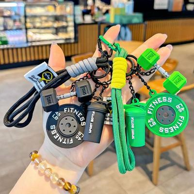 Creative Mini Fitness Series Barbell Plates Key Chain With D-Shaped Buckle Kettlebells Simulation Dumbbells Water Cups Keyring