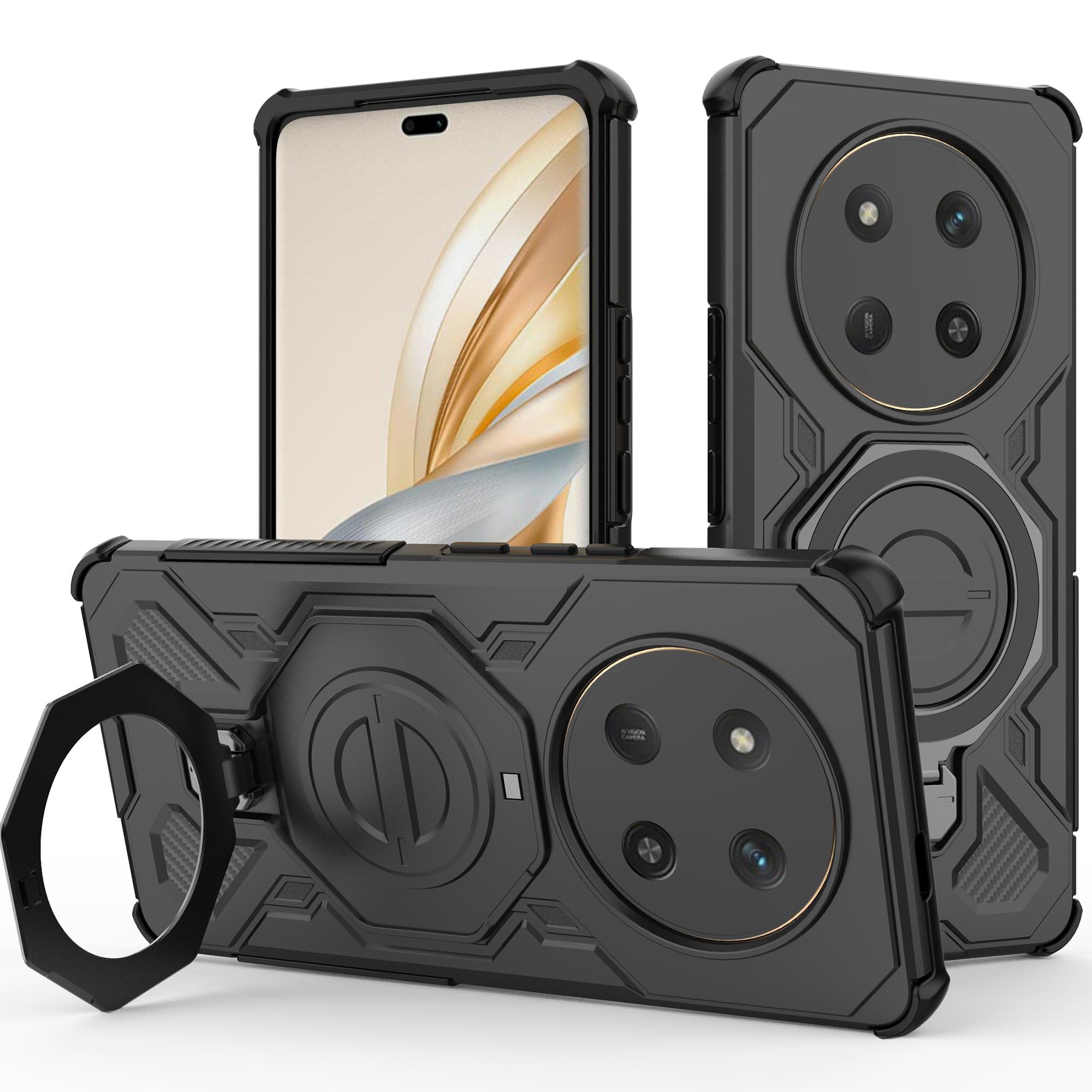 

Для Honor X60 Pro 5G/X9c 5G Магнитный чехол Вращающаяся металлическая подставка Противоударная задняя крышка телефона из ПК+ТПУ Black