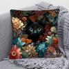 1-Pack, Short Plush Decorative Pillow Cover, Floral Cat Print Black Cat Art Pillowcase, Multiple Sizes Available, Suitable for Sofa, Living Room, Bedr