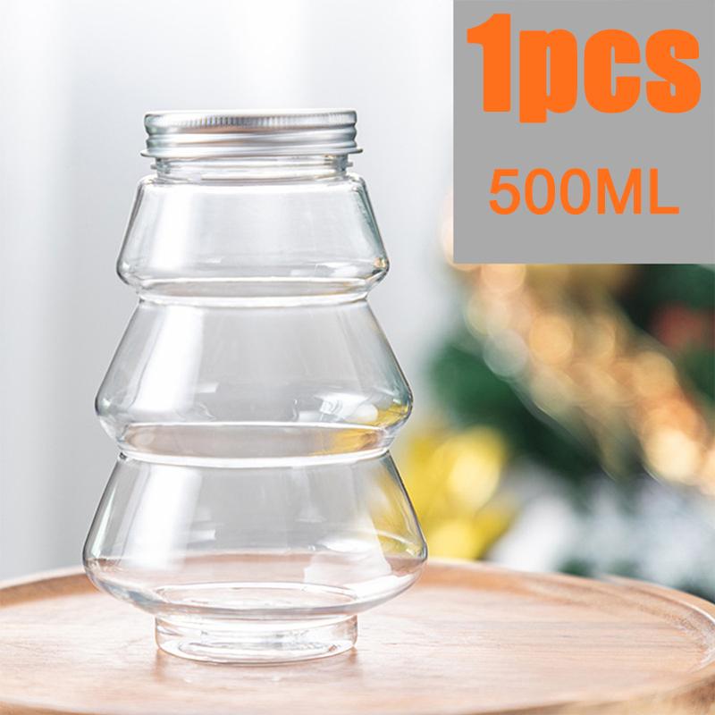 1-10PC  Christmas Tree Shape Drink Bottles Snowman Shaped Candy Biscuits Bottle Juice Milk Tea Jar Food Storage Party Favors