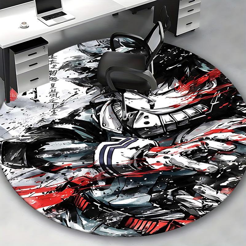 1pc Anime Cartoon Design Round Carpet Office Chair Mat, NonSlip Rug for Home Decor