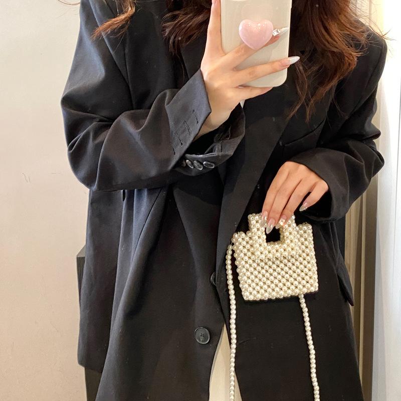 Fashion Original Style Pearl Weaving Contrasting Color Hollow Mini Women's Small Square Bag Spring New Shoulder Messenger Bag