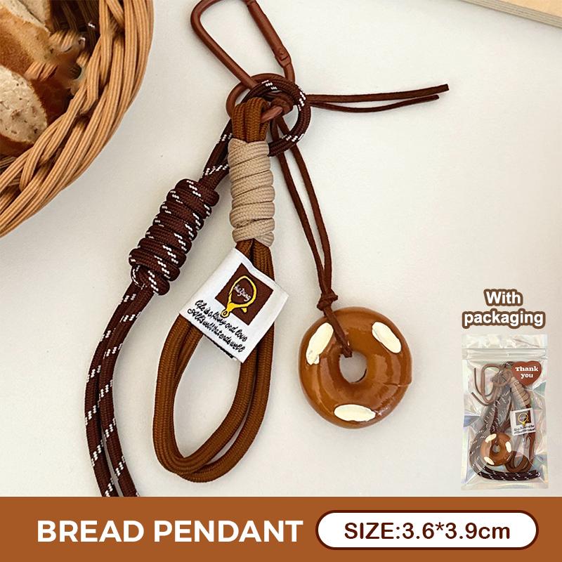 Kawaii Cartoon Bread Shaped Keychain Cute Pendant with Lanyard for Purse Bag Charm Party Favor for Children
