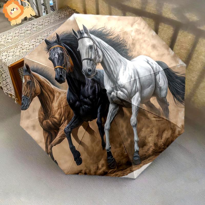1Pc Horses Motion Automatic Umbrella - Suitable Travel Outdoor Portable Umbrella Birthday Gift Daily Essentials