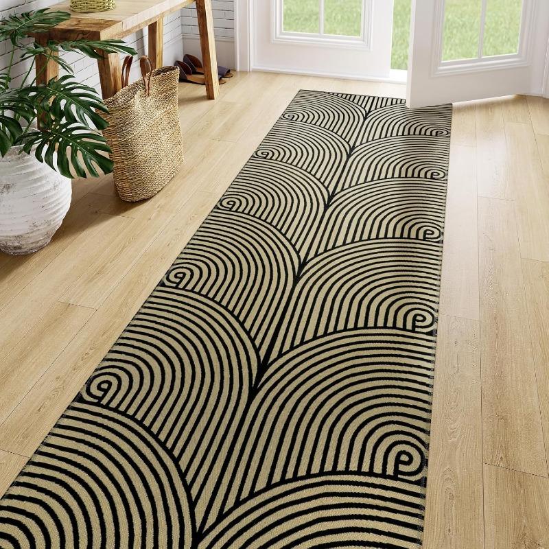 Geometric Line Runner Rug Indoor Outdoor Long Carpet Daily Home Decoration Non-Slip Floormat for Bedroom Living Room Hallway
