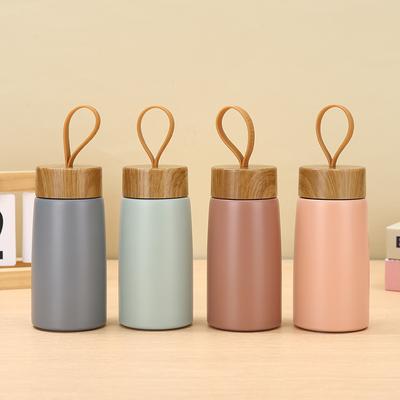 New Stainless Steel Thermos Cup with Wood Grain Lid Portable Compact Mini Pocket Cup Creative Handle Coffee Cup