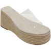 Fashion Slippers for women to wear outside, transparent glass glue, fashionable wedge heels, woven thick-soled sandals