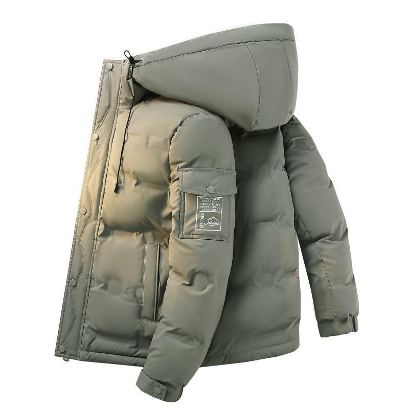 2025 Winter Fashion Casual Down Jacket PU Fabric Men's Hooded Trend Men's Loose Warm Down Jacket Cotton Jacket