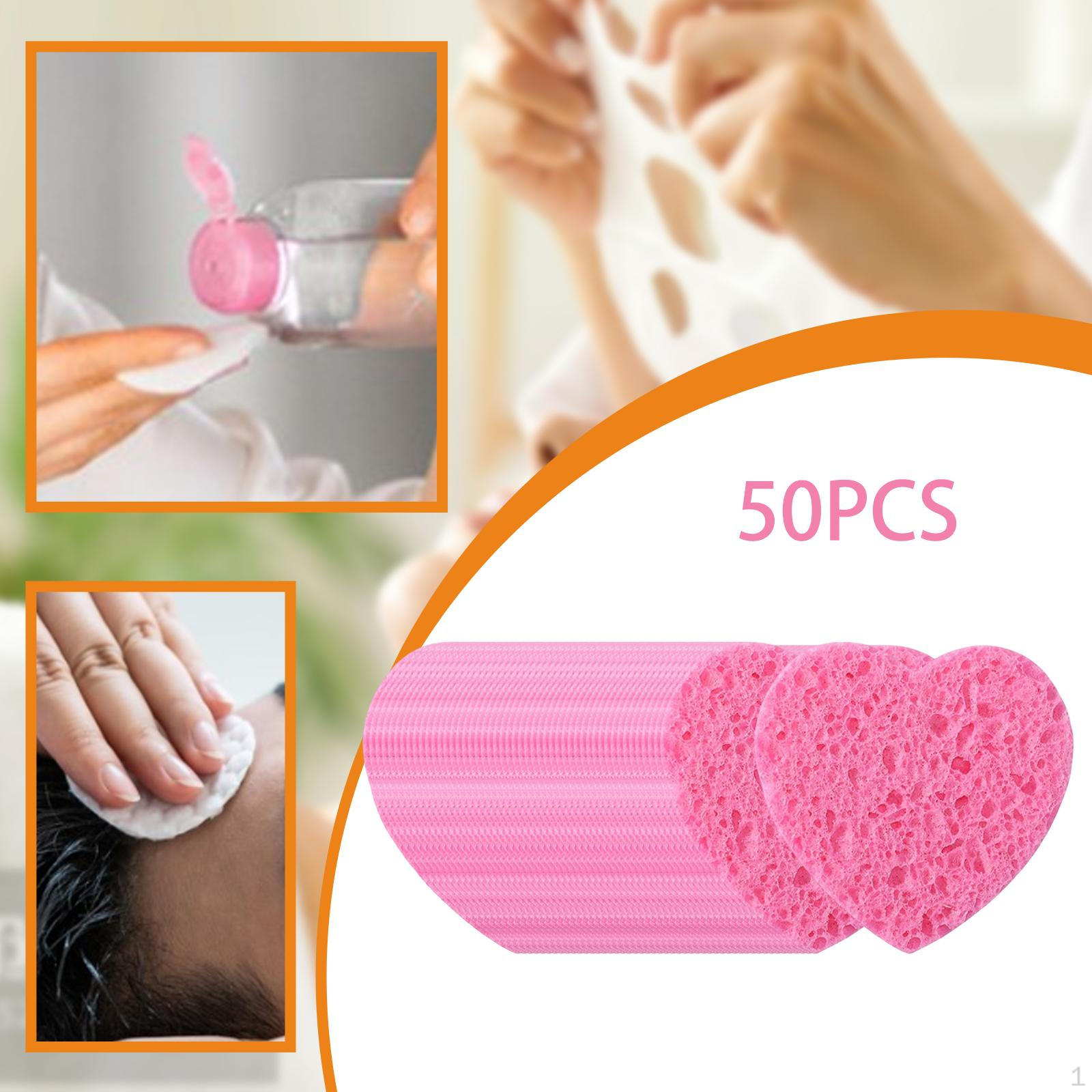 50 Pieces Compressed Facial Sponges Face Cleansing Pads, Beauty Skincare, Travel Skincare Essentials Heart Shape