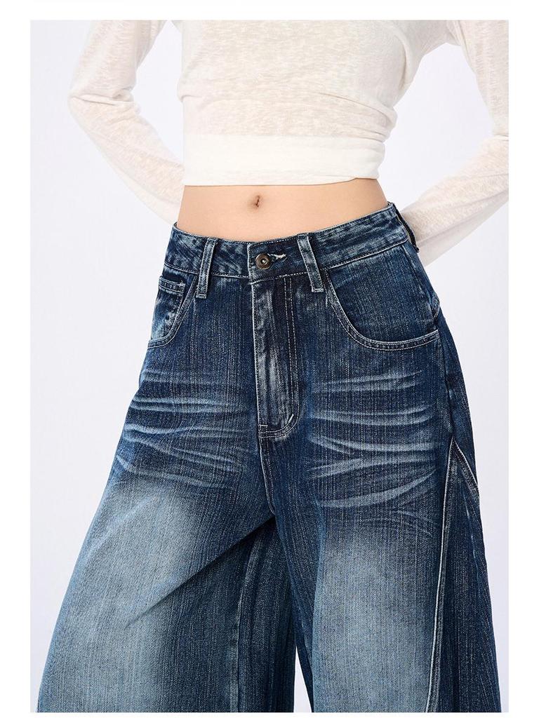 2025 Nieuwe Retro Blauwe Hoge Taille Afslankende Wijde Pijp Jeans voor Dames